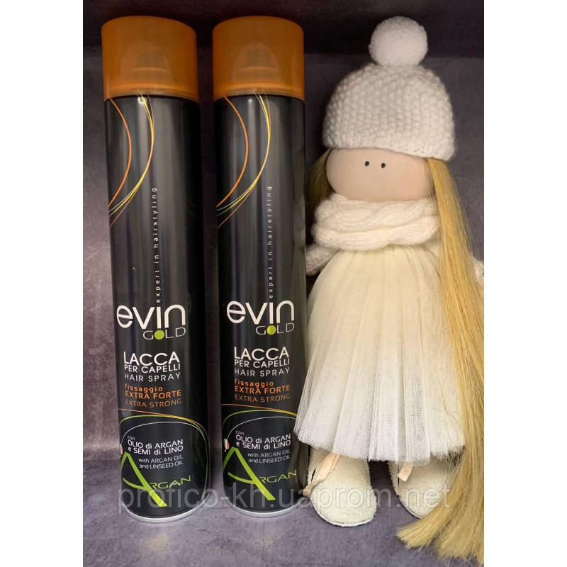 EVINRHOSE EVINGOLD Лак для волосся сильної фіксації з оліями аргани і льону (Чорний), 750 мл TEYA
