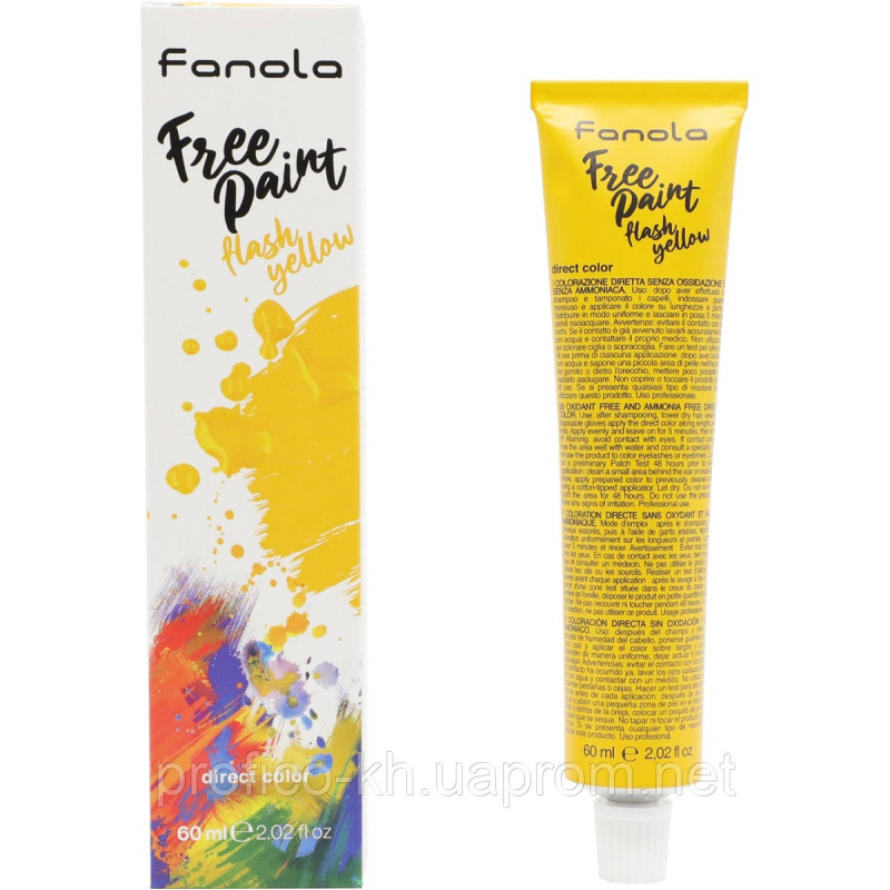 Фарба прямої дії Fanola Free Paint Flash Yellow спалах жовтого 60 мл Фарба прямої дії Fanola Free Paint Flash Yellow спалах жовтого 60 мл