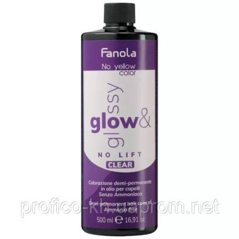 Toner Clear Демі-перманентний масляний тонер No Yellow Glow/Glossy, Fanola. 500 мл. Toner Clear Демі-перманентний масляний тонер No Yellow Glow/Glossy, Fanola. 500 мл.
